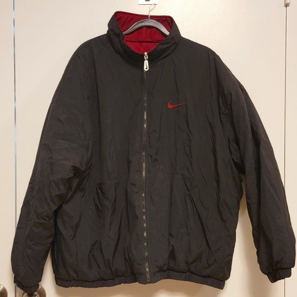 SUPER RARE!!!  90's Vintage Nike Men's Reversible Puffer Jacket | Black Red | XL - Picture 1 of 10